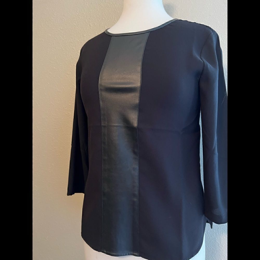 NWT Ann Taylor faux leather panel blouse